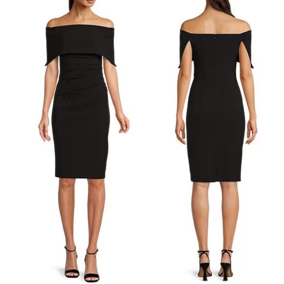 Vince Camuto Popover Black Cocktail Dress Size 4 Off Shoulder Formal Cocktail - Picture 1 of 13